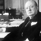 Winston Churchill in the Cabinet Room at 10 Downing Street, London.